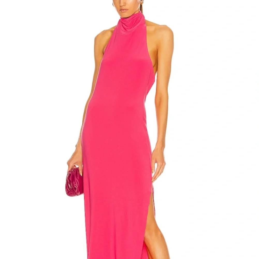 Norma Kamali Halter Turtleneck Side Slit Dress in Pink - Picture 5 of 8
